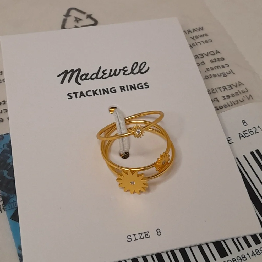 Madewell My Three Suns Stacking Ring Set Gold Celestials Sunburst NWT